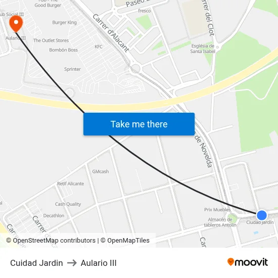 Cuidad Jardin to Aulario III map