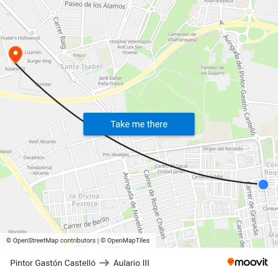 Pintor Gastón Castelló to Aulario III map