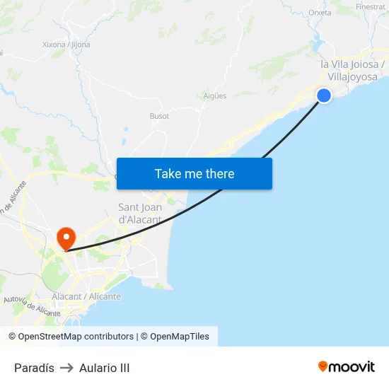 Paradís to Aulario III map