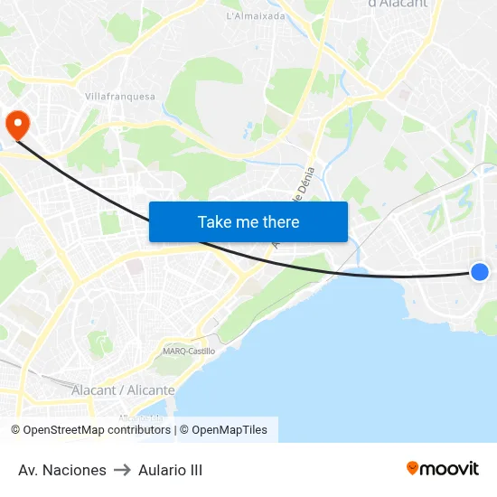 Av. Naciones to Aulario III map