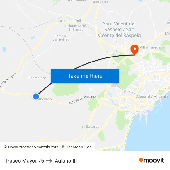 Paseo Mayor 75 to Aulario III map