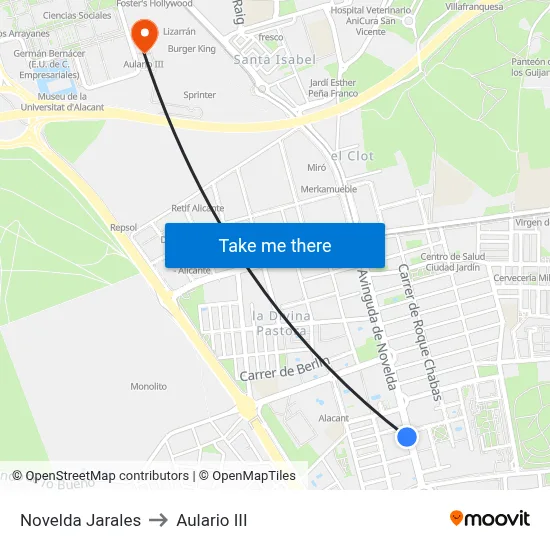 Novelda Jarales to Aulario III map