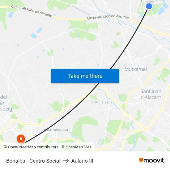 Bonalba - Centro Social to Aulario III map