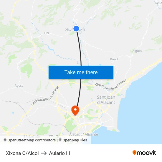 Xixona C/Alcoi to Aulario III map