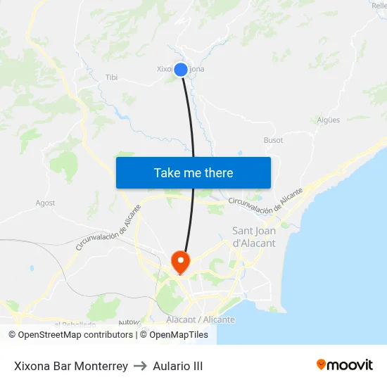 Xixona Bar Monterrey to Aulario III map