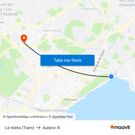 La Isleta (Tram) to Aulario III map