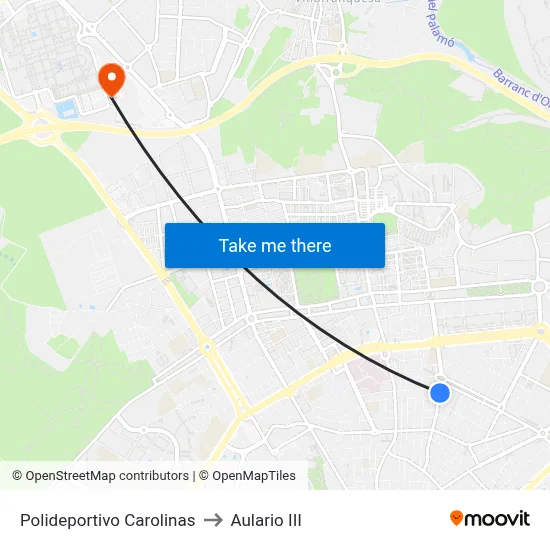 Polideportivo Carolinas to Aulario III map