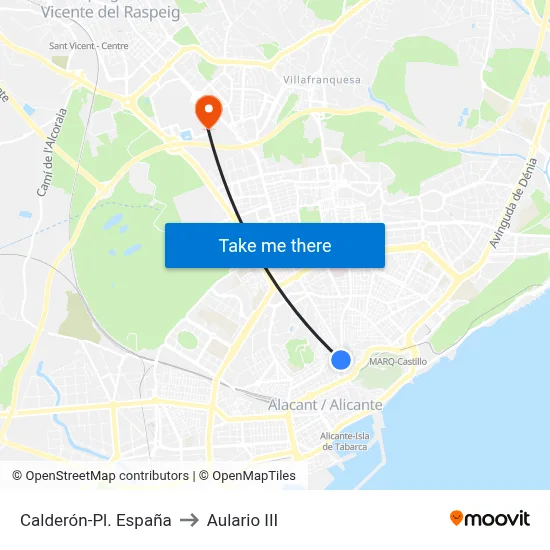 Calderón-Pl. España to Aulario III map