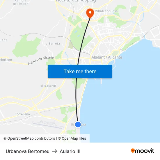 Urbanova Bertomeu to Aulario III map