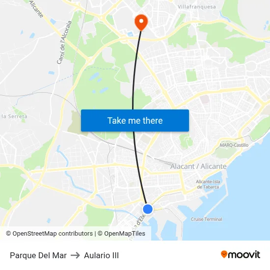 Parque Del Mar to Aulario III map