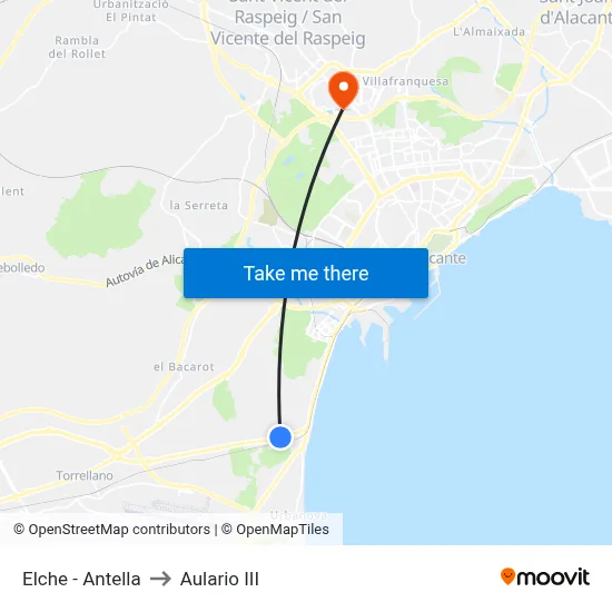 Elche - Antella to Aulario III map