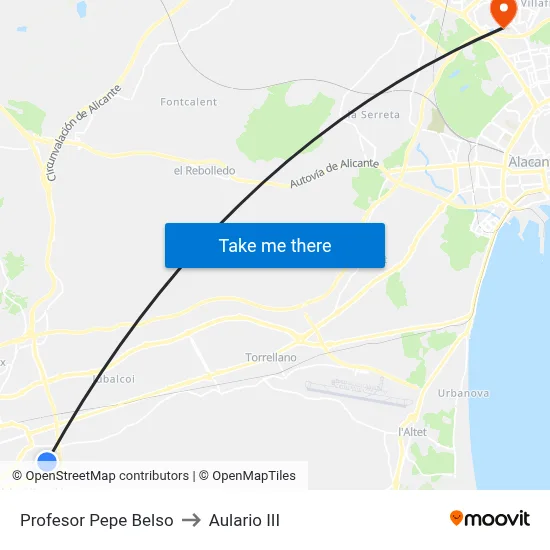 Profesor Pepe Belso to Aulario III map