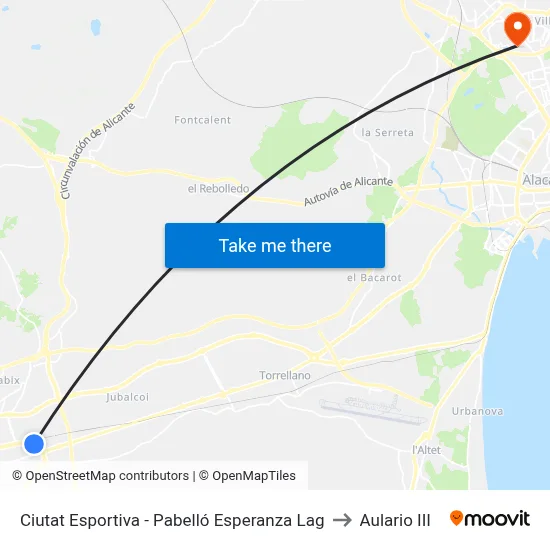 Ciutat Esportiva - Pabelló Esperanza Lag to Aulario III map