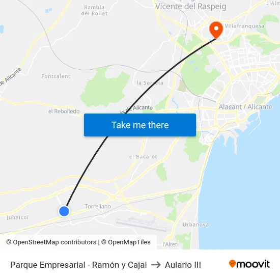 Parque Empresarial - Ramón y Cajal to Aulario III map