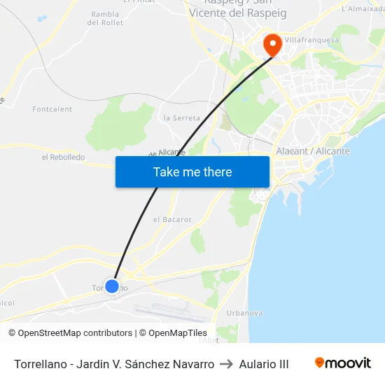 Torrellano - Jardin V. Sánchez Navarro to Aulario III map