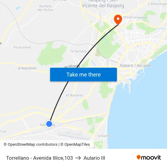 Torrellano - Avenida Illice,103 to Aulario III map