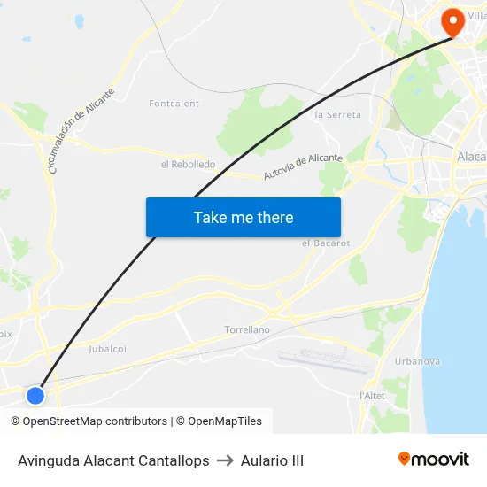 Avinguda Alacant Cantallops to Aulario III map