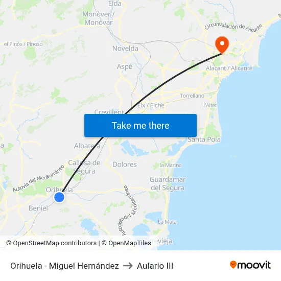Orihuela - Miguel Hernández to Aulario III map
