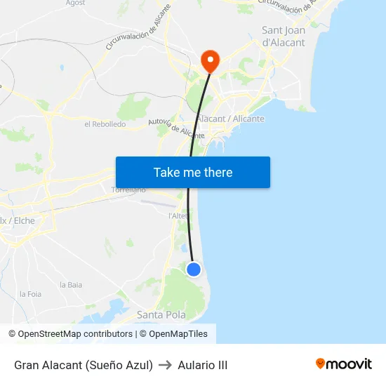 Gran Alacant (Sueño Azul) to Aulario III map