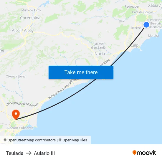 Teulada to Aulario III map