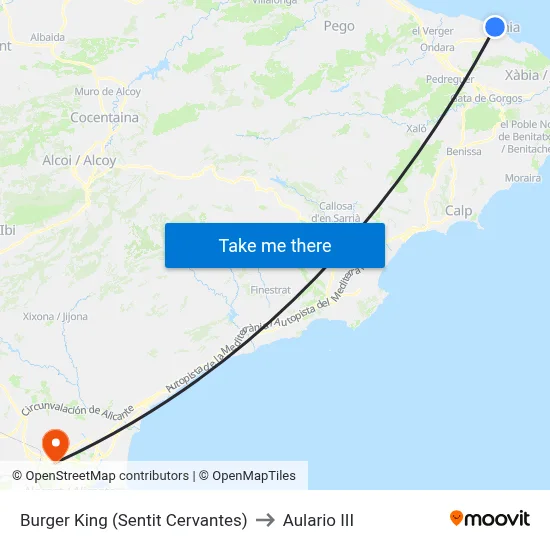 Burger King (Sentit Cervantes) to Aulario III map