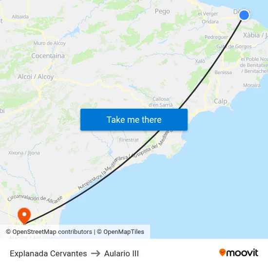 Explanada Cervantes to Aulario III map