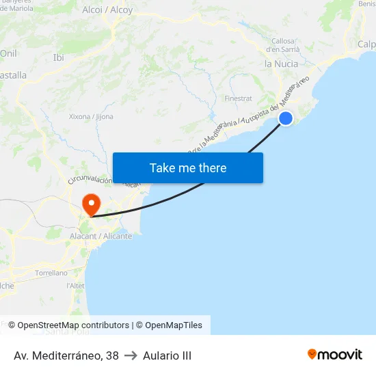 Av. Mediterráneo, 38 to Aulario III map