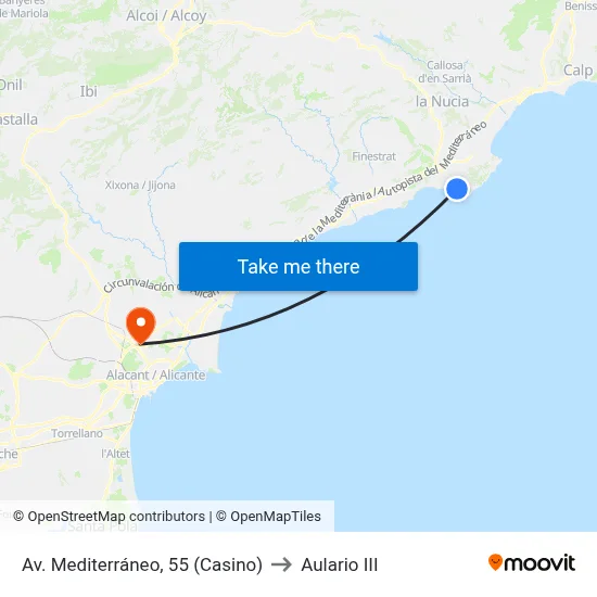 Av. Mediterráneo, 55 (Casino) to Aulario III map