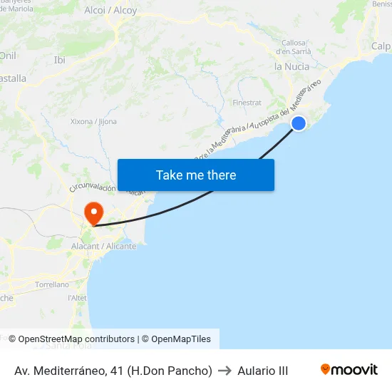 Av. Mediterráneo, 41 (H.Don Pancho) to Aulario III map