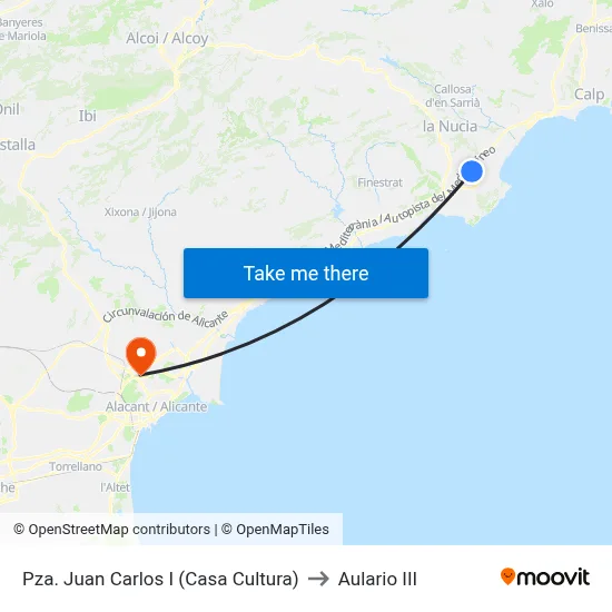 Pza. Juan Carlos I (Casa Cultura) to Aulario III map