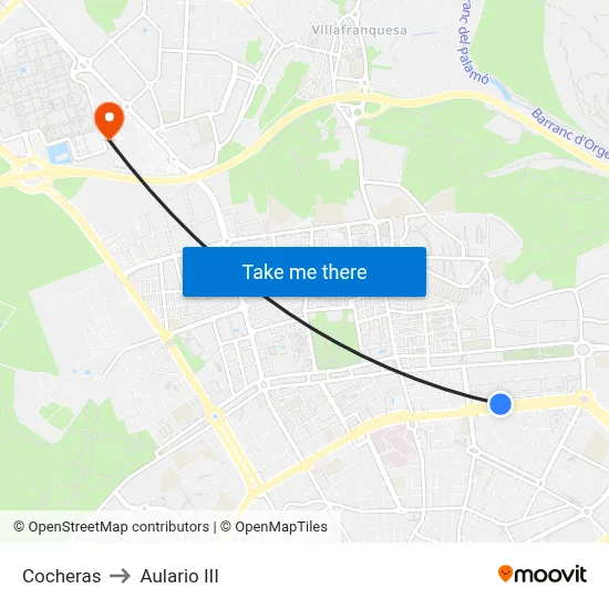 Cocheras to Aulario III map