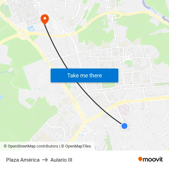 Plaza América to Aulario III map