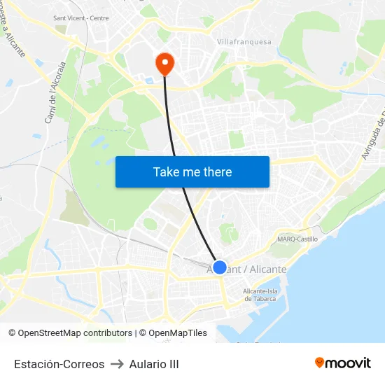 Estación-Correos to Aulario III map