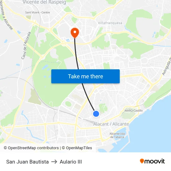 San Juan Bautista to Aulario III map