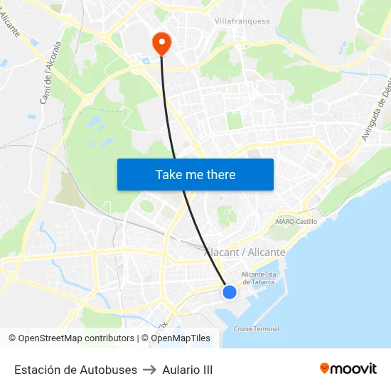 Estación de Autobuses to Aulario III map