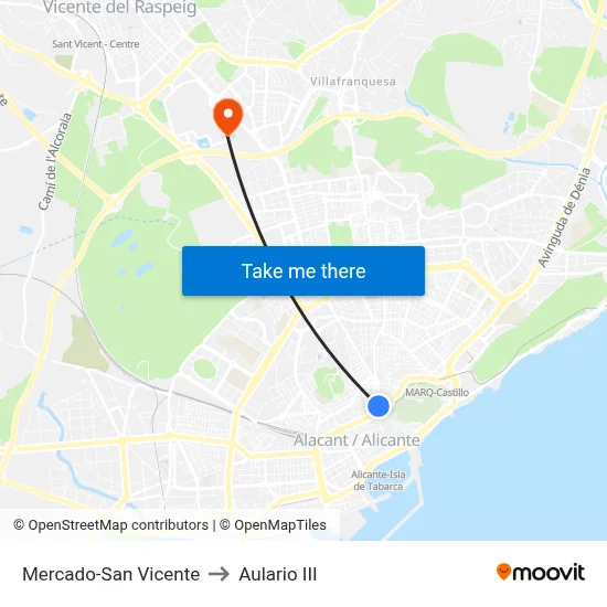 Mercado-San Vicente to Aulario III map