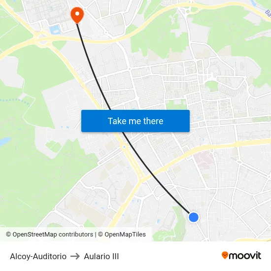 Alcoy-Auditorio to Aulario III map