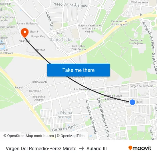 Virgen Del Remedio-Pérez Mirete to Aulario III map