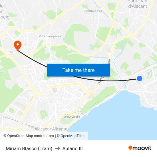 Miriam Blasco (Tram) to Aulario III map