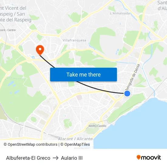 Albufereta-El Greco to Aulario III map
