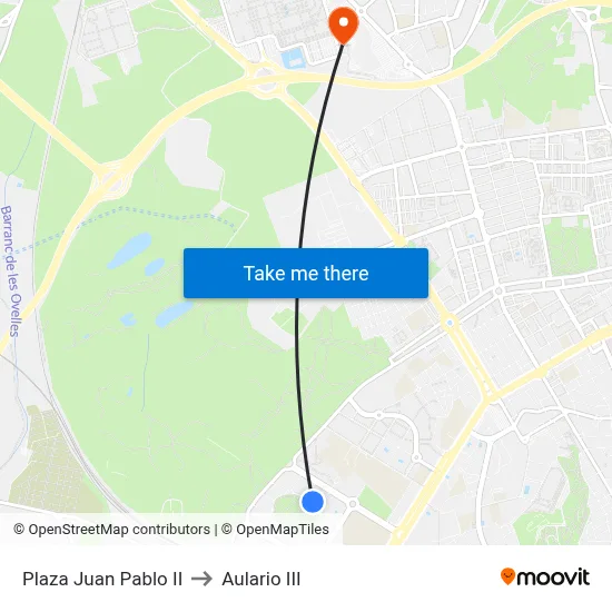 Plaza Juan Pablo II to Aulario III map