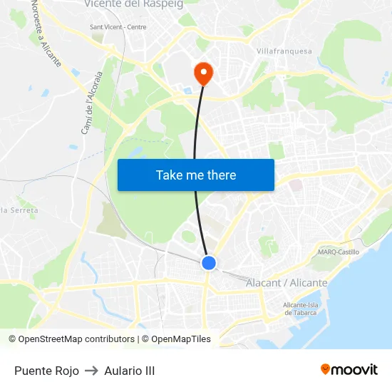 Puente Rojo to Aulario III map