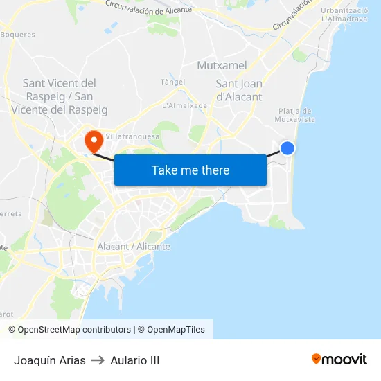 Joaquín Arias to Aulario III map