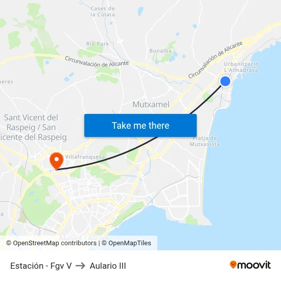 Estación - Fgv V to Aulario III map