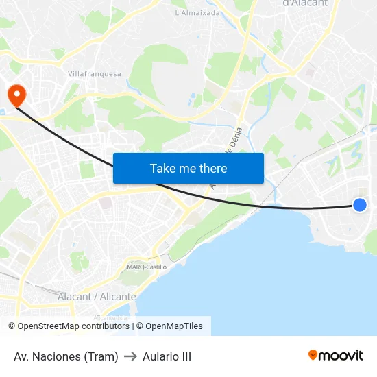 Av. Naciones (Tram) to Aulario III map