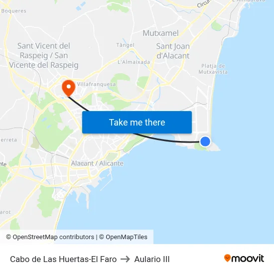 Cabo de Las Huertas-El Faro to Aulario III map