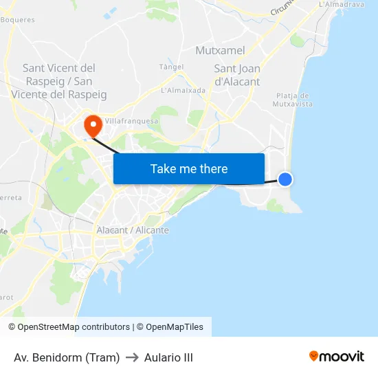 Av. Benidorm (Tram) to Aulario III map
