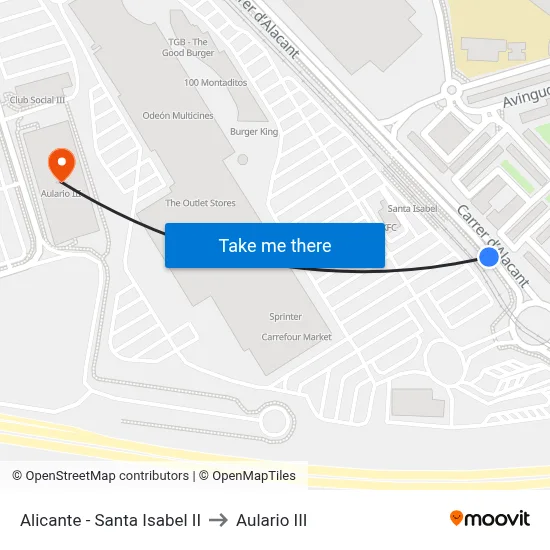 Alicante - Santa Isabel II to Aulario III map
