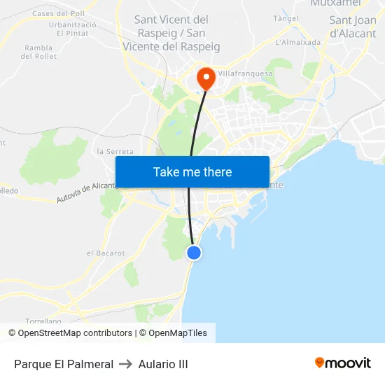 Parque El Palmeral to Aulario III map