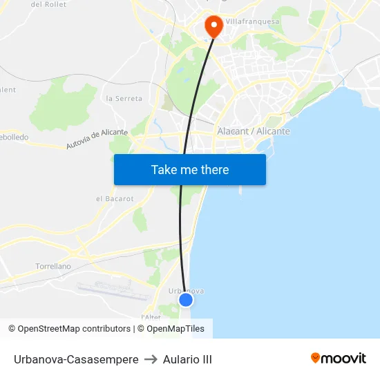 Urbanova-Casasempere to Aulario III map